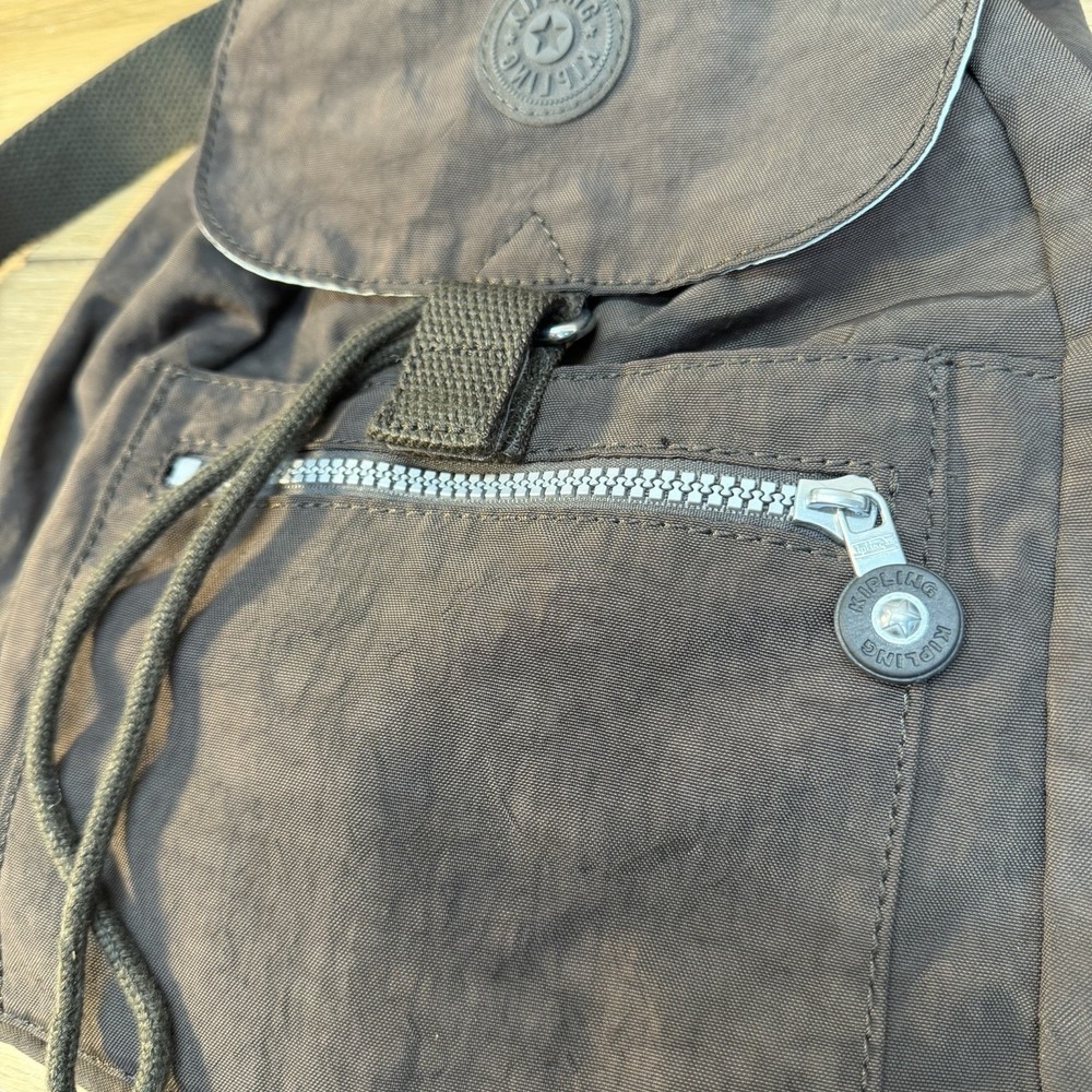 Kipling Mini Backpack Drawstring Textured Brown Nylon - Picture 3 of 12